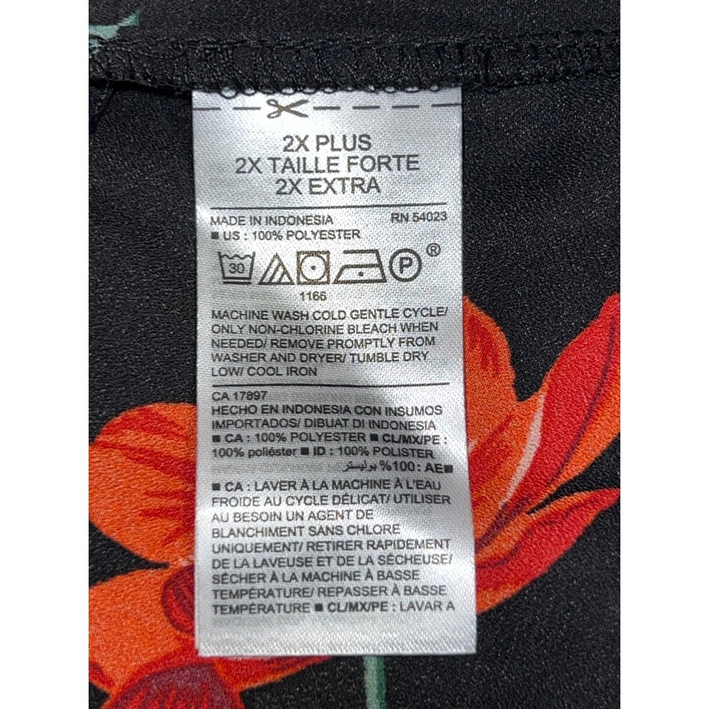 Old Navy Womens 2X Plus Black Floral Tie Neck Long Sleeve Peasant Blouse Top - Picture 9 of 9
